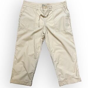 NWT Lauren Ralph‎ Lauren Khaki Tan 100% Cotton Drawstring Waist Cropped Pants